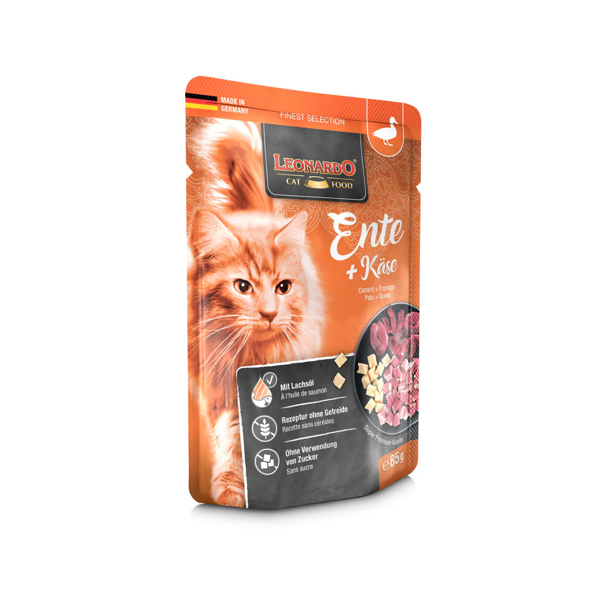 Leonardo Beutel Ente und Käse Katzenfutter 85 g bei Futter24