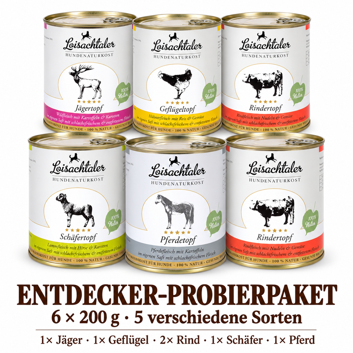 Entdecker-Paket 200 g: Jäger, Geflügel, Schäfer, Pferd und zweimal Rind