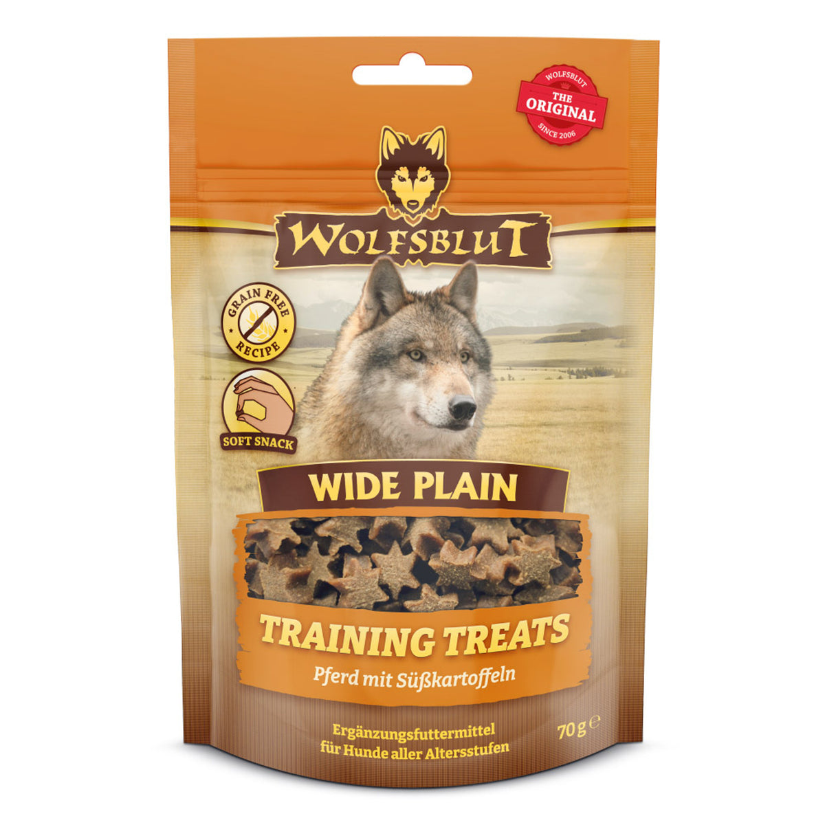 Wolfsblut Training Treats Wide Plain – Pferd mit Süsskartoffeln 70 g – Originalverpackung