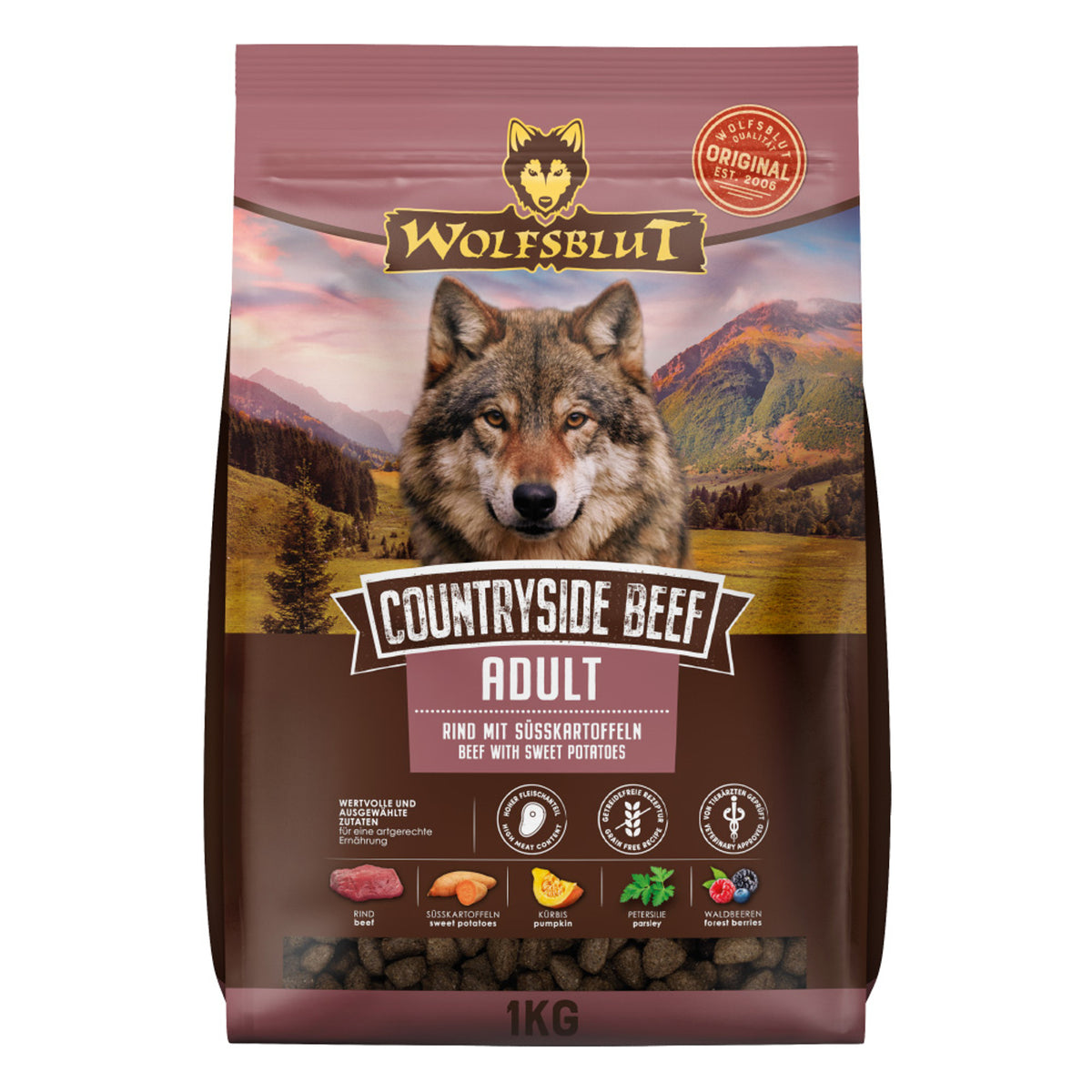 Wolfsblut Adult Countryside Beef – Rind mit Süsskartoffeln – Originalverpackung 1kg
